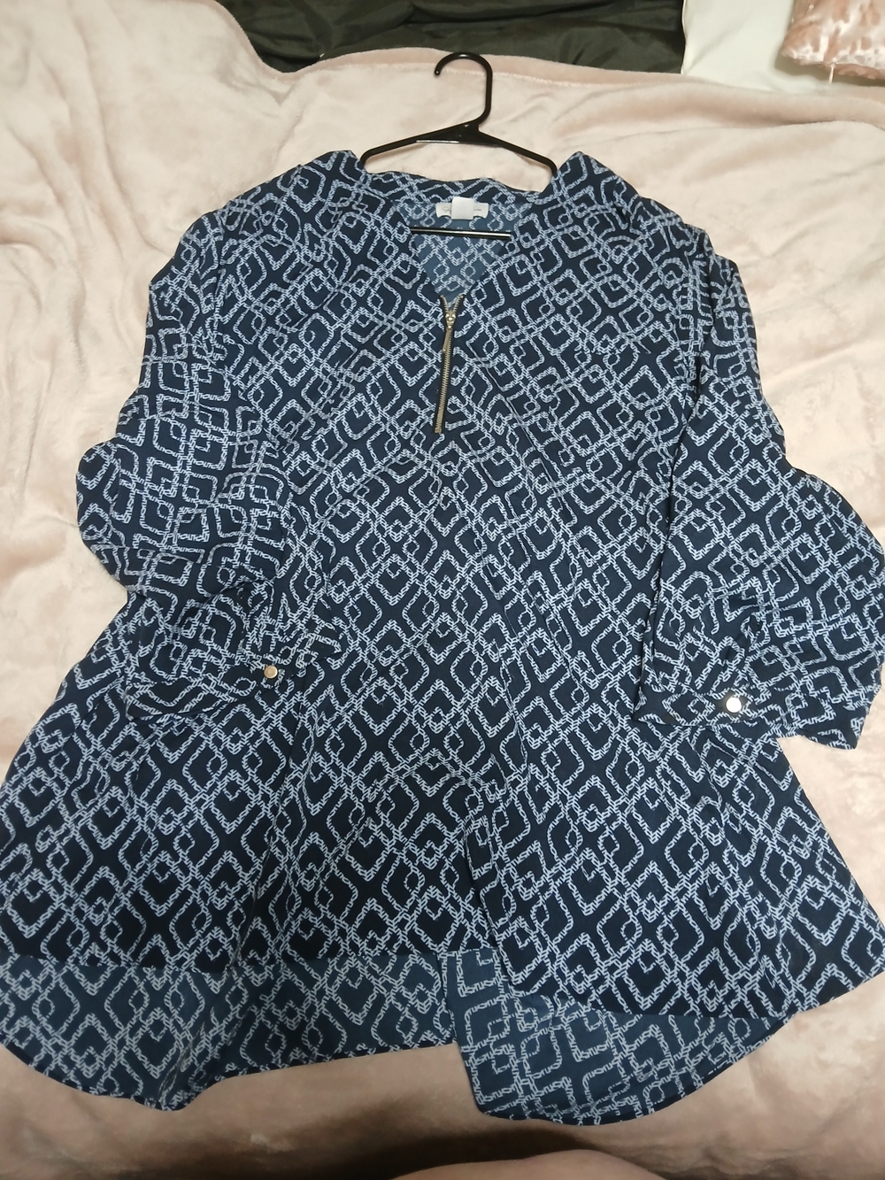 Geometric Zip-Front Navy Tunic